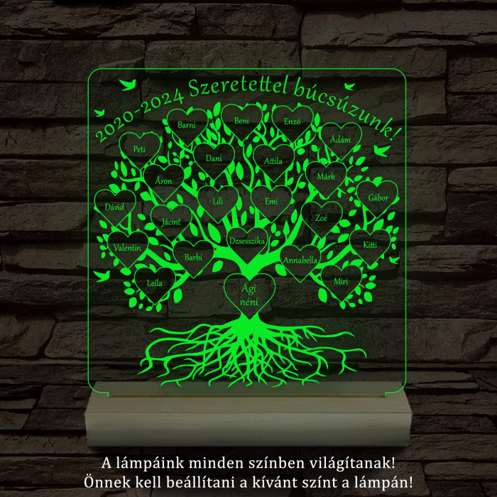 Osztályfa személyre szabott fatalppal 7 színű 3D led lámpa