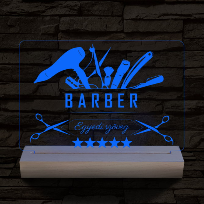 Barber személyre szabott 20 cm fa talppal 7 színű 3D led lámpa