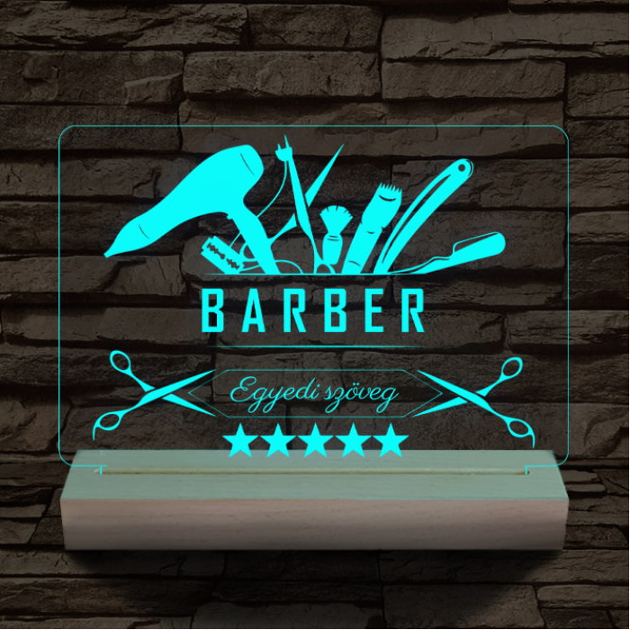 Barber személyre szabott 20 cm fa talppal 7 színű 3D led lámpa