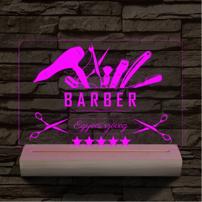 Barber személyre szabott 20 cm fa talppal 7 színű 3D led lámpa