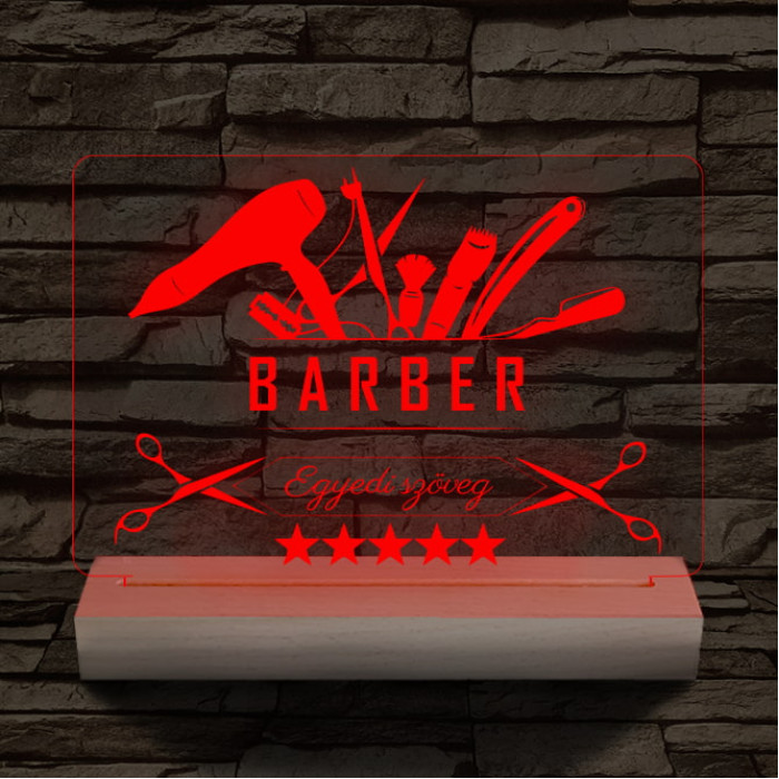 Barber személyre szabott 20 cm fa talppal 7 színű 3D led lámpa