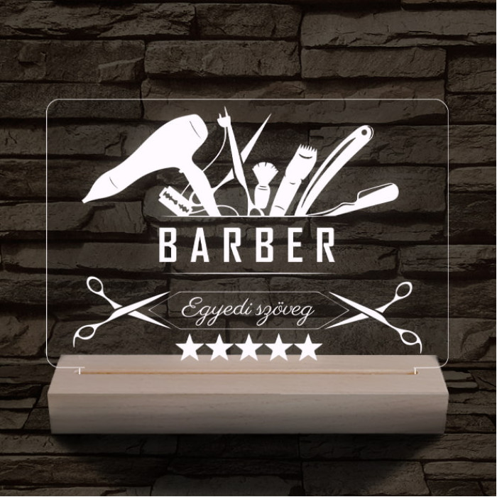 Barber személyre szabott 20 cm fa talppal 7 színű 3D led lámpa