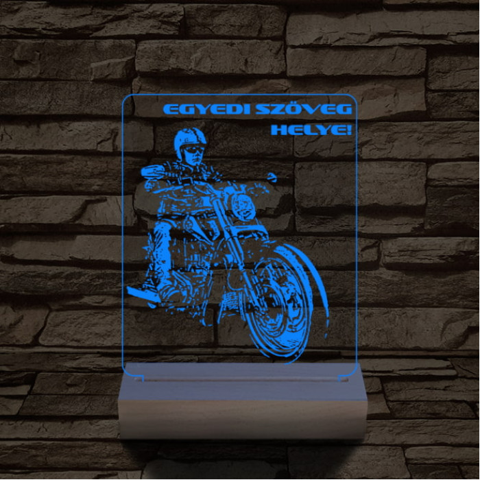 Chopper Motoros személyre szabott 20 cm fa talppal 7 színű 3D led lámpa  