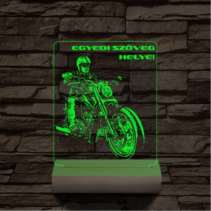 Chopper Motoros személyre szabott 20 cm fa talppal 7 színű 3D led lámpa  