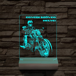 Chopper Motoros személyre szabott 20 cm fa talppal 7 színű 3D led lámpa  
