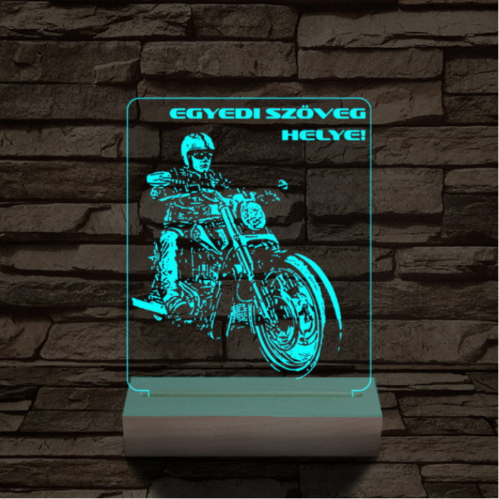 Chopper Motoros személyre szabott 20 cm fa talppal 7 színű 3D led lámpa  