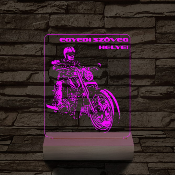 Chopper Motoros személyre szabott 20 cm fa talppal 7 színű 3D led lámpa  