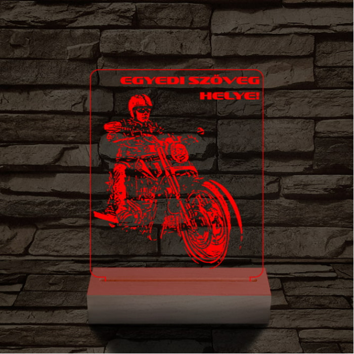 Chopper Motoros személyre szabott 20 cm fa talppal 7 színű 3D led lámpa  