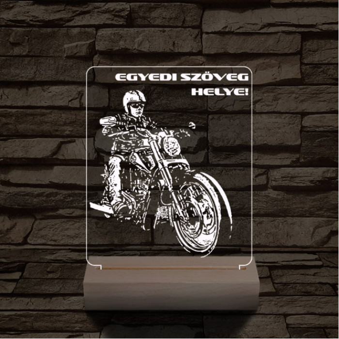 Chopper Motoros személyre szabott 20 cm fa talppal 7 színű 3D led lámpa  