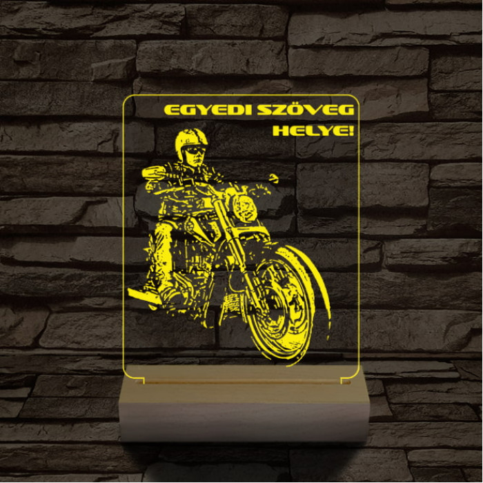 Chopper Motoros személyre szabott 20 cm fa talppal 7 színű 3D led lámpa  