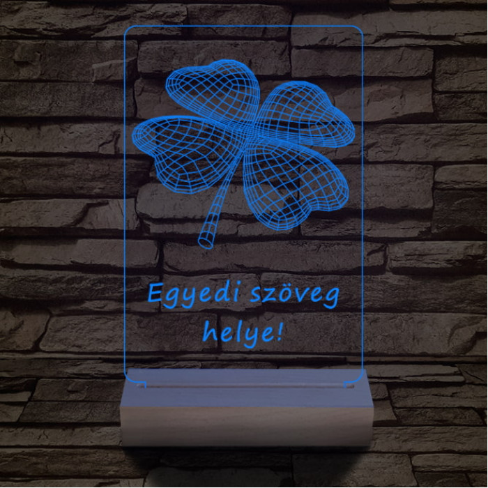 Négy levelű lóhere személyre szabott 20 cm fa talppal 7 színű 3D led lámpa  