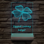 Négy levelű lóhere személyre szabott 20 cm fa talppal 7 színű 3D led lámpa  