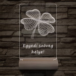 Négy levelű lóhere személyre szabott 20 cm fa talppal 7 színű 3D led lámpa  