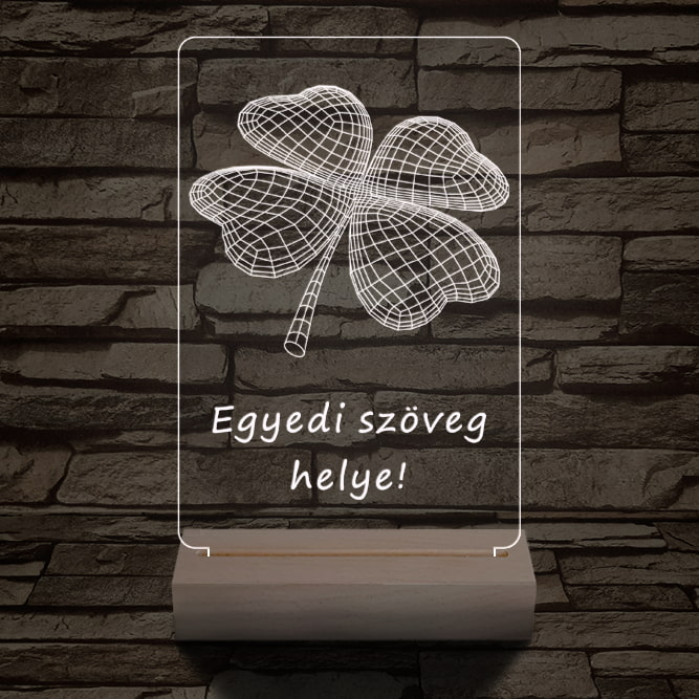 Négy levelű lóhere személyre szabott 20 cm fa talppal 7 színű 3D led lámpa  