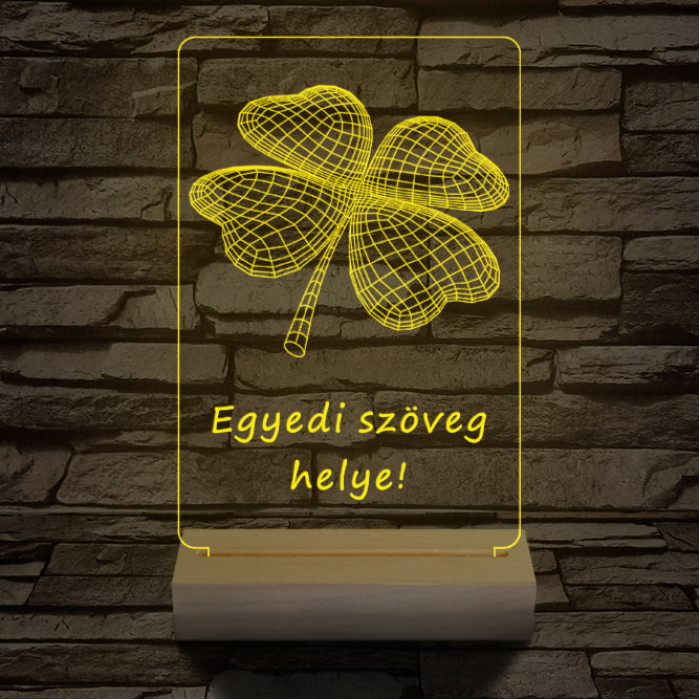 Négy levelű lóhere személyre szabott 20 cm fa talppal 7 színű 3D led lámpa  