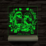 Esküvő szív galambpár személyre szabott 20 cm fa talppal 7 színű 3D led lámpa