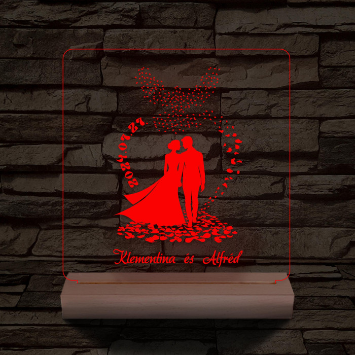 Szárnyaló Szirmok Esküvő személyre szabott fatalppal 7 színű 3D led lámpa