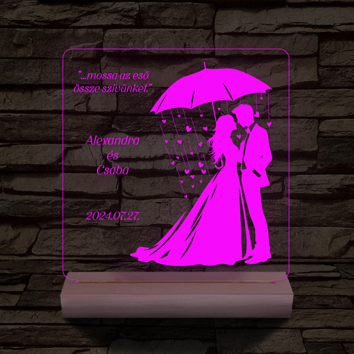 Szíveső Esküvő személyre szabott fatalppal 7 színű 3D led lámpa