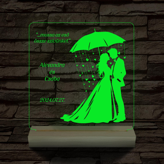 Szíveső Esküvő személyre szabott fatalppal 7 színű 3D led lámpa