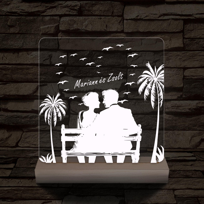 Tengerparti románc személyre szabott fatalppal 7 színű 3D led lámpa