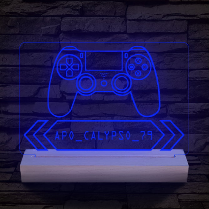 Gamer Játékos személyre szabott 20 cm fa talppal 7 színű 3D led lámpa