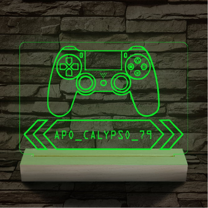 Gamer Játékos személyre szabott 20 cm fa talppal 7 színű 3D led lámpa