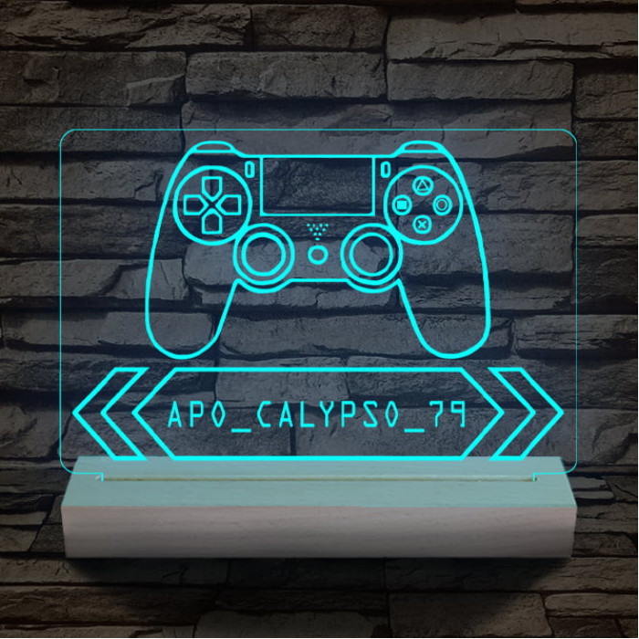 Gamer Játékos személyre szabott 20 cm fa talppal 7 színű 3D led lámpa