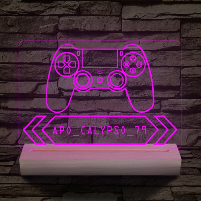 Gamer Játékos személyre szabott 20 cm fa talppal 7 színű 3D led lámpa