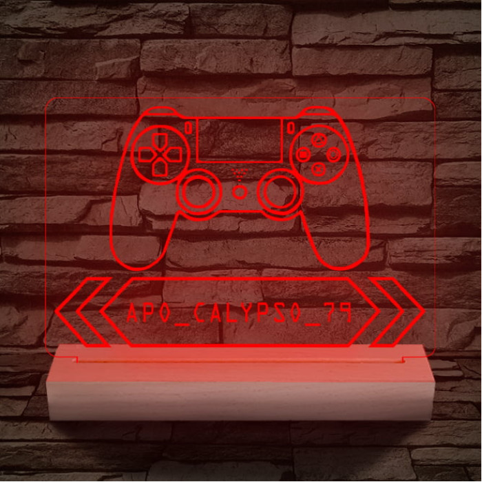 Gamer Játékos személyre szabott 20 cm fa talppal 7 színű 3D led lámpa