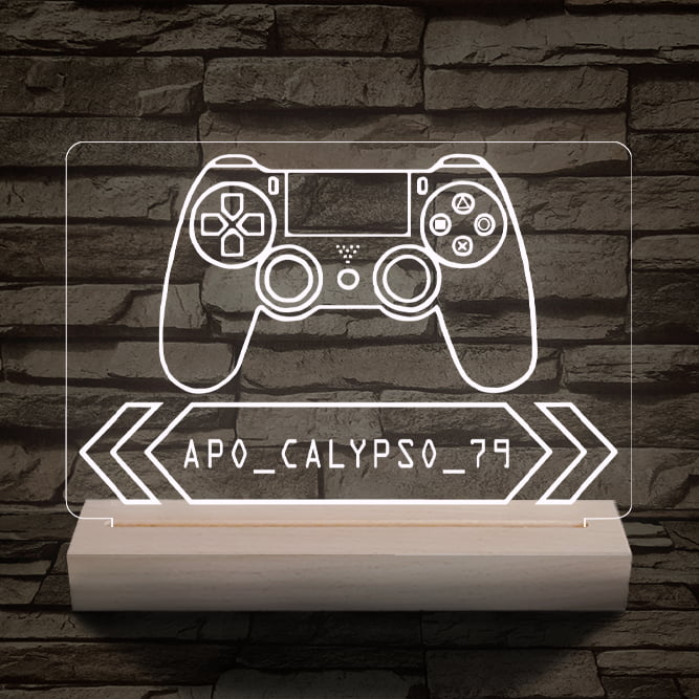 Gamer Játékos személyre szabott 20 cm fa talppal 7 színű 3D led lámpa