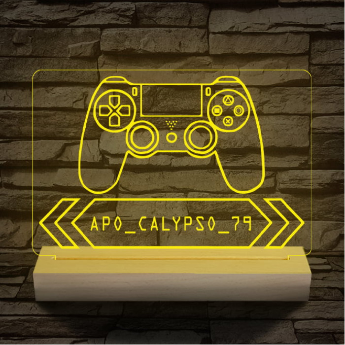 Gamer Játékos személyre szabott 20 cm fa talppal 7 színű 3D led lámpa