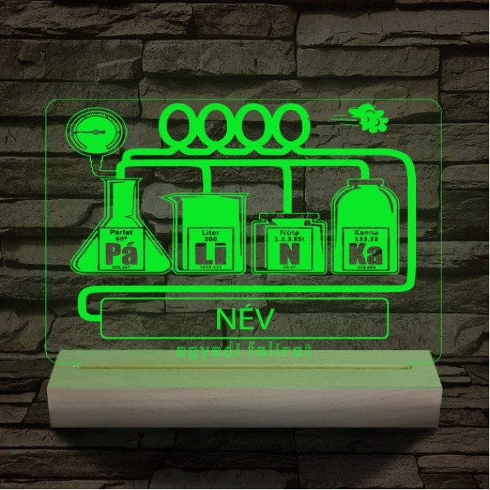Pálinka vicces ajándék személyre szabott 20 cm fa talppal 7 színű 3D led lámpa