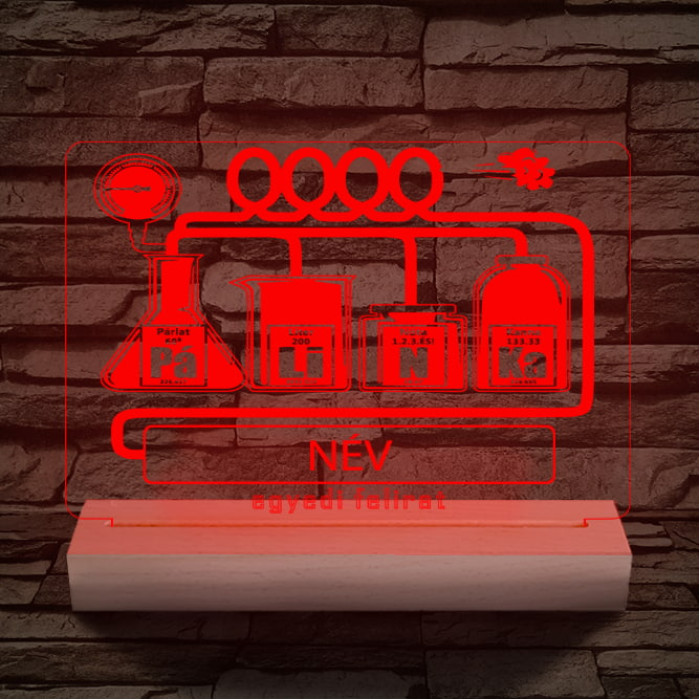 Pálinka vicces ajándék személyre szabott 20 cm fa talppal 7 színű 3D led lámpa