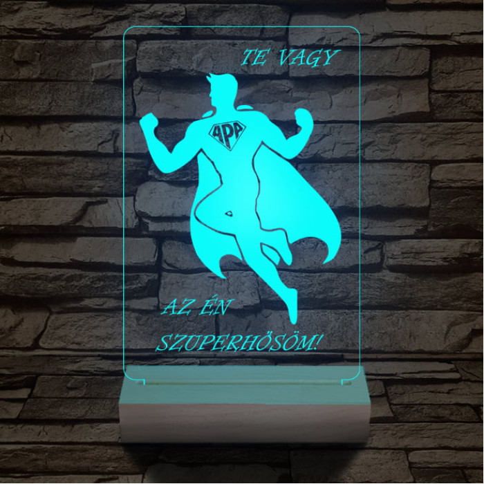 Apa a szuperhős személyre szabott 20 cm fa talppal 7 színű 3D led lámpa