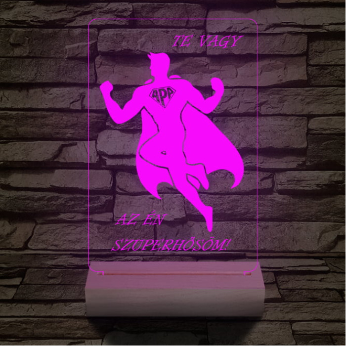 Apa a szuperhős személyre szabott 20 cm fa talppal 7 színű 3D led lámpa