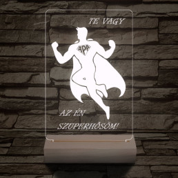 Apa a szuperhős személyre szabott 20 cm fa talppal 7 színű 3D led lámpa