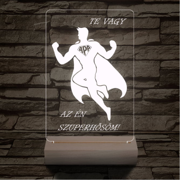 Apa a szuperhős személyre szabott 20 cm fa talppal 7 színű 3D led lámpa