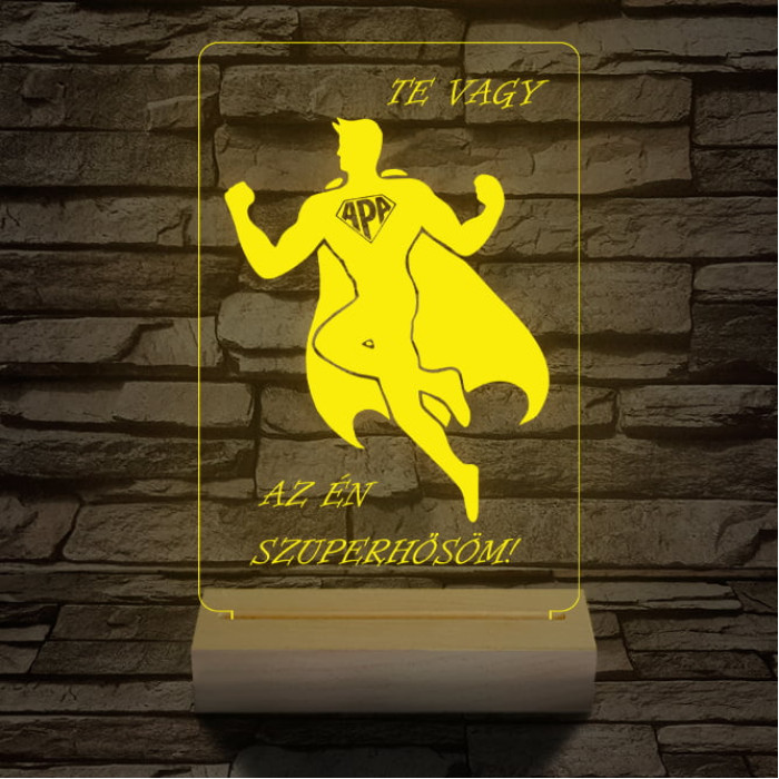 Apa a szuperhős személyre szabott 20 cm fa talppal 7 színű 3D led lámpa