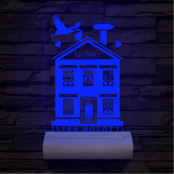 Babaköszöntő személyre szabott 20 cm fa talppal 7 színű 3D led lámpa
