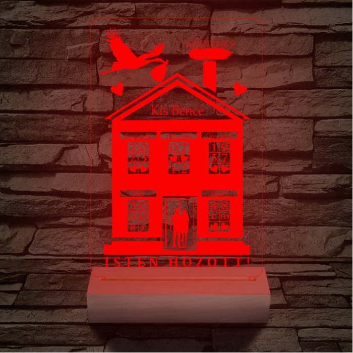 Babaköszöntő személyre szabott 20 cm fa talppal 7 színű 3D led lámpa