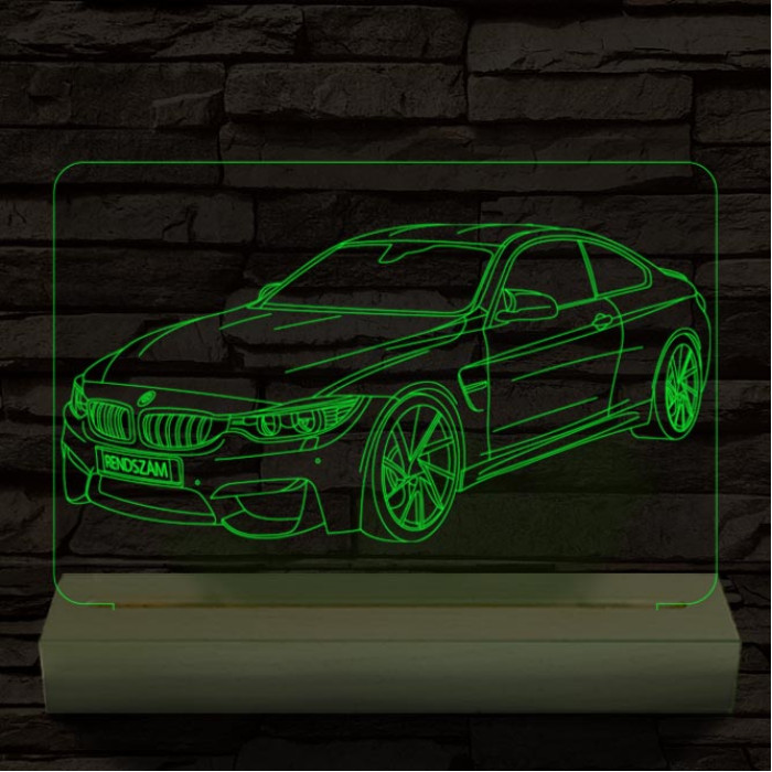 BMW M4 egyedi rendszámmal személyre szabott fatalppal 7 színű 3D led lámpa