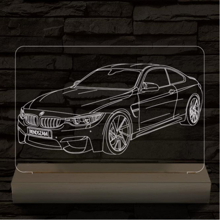 BMW M4 egyedi rendszámmal személyre szabott fatalppal 7 színű 3D led lámpa