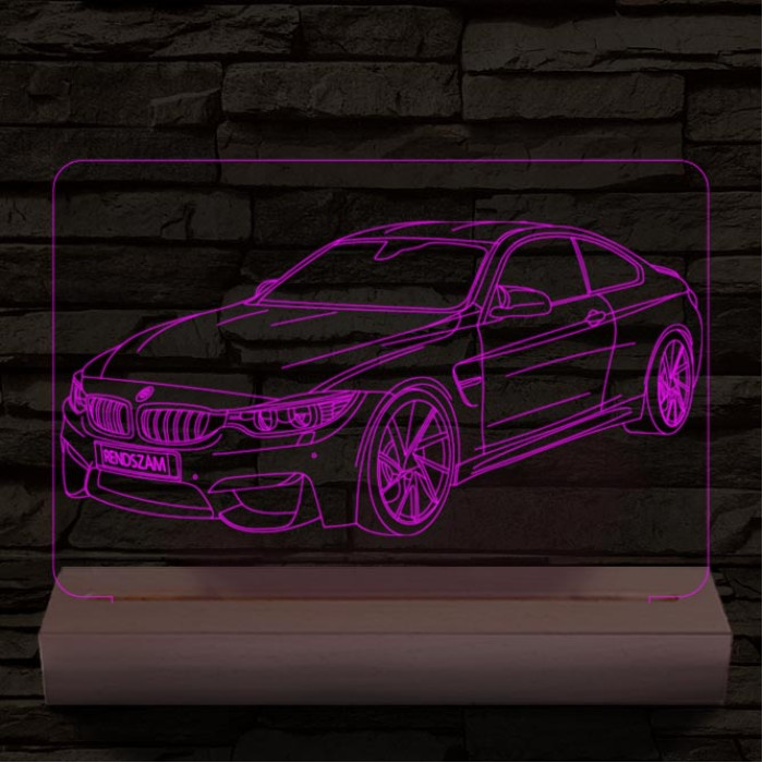 BMW M4 egyedi rendszámmal személyre szabott fatalppal 7 színű 3D led lámpa