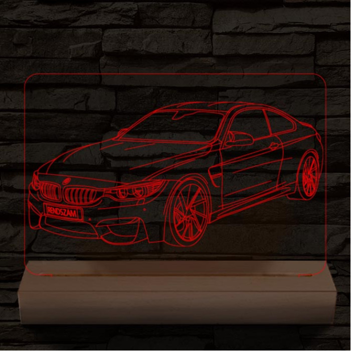 BMW M4 egyedi rendszámmal személyre szabott fatalppal 7 színű 3D led lámpa