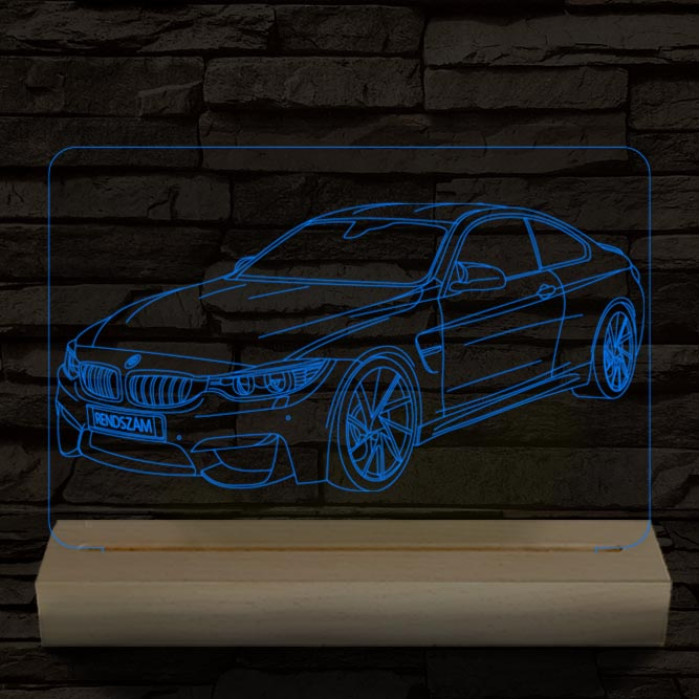 BMW M4 egyedi rendszámmal személyre szabott fatalppal 7 színű 3D led lámpa
