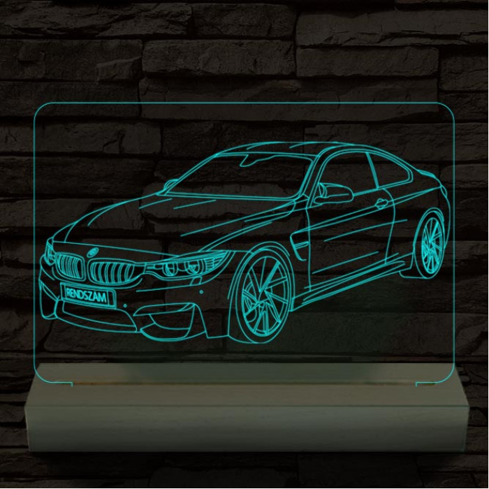 BMW M4 egyedi rendszámmal személyre szabott fatalppal 7 színű 3D led lámpa