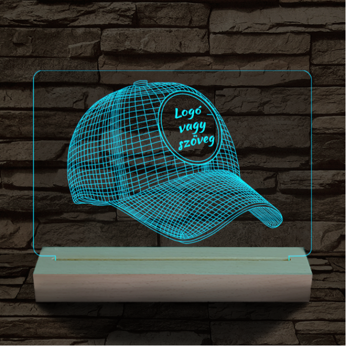 Baseball sapka egyedi névvel 20 cm fa talppal 7 színű 3D led lámpa