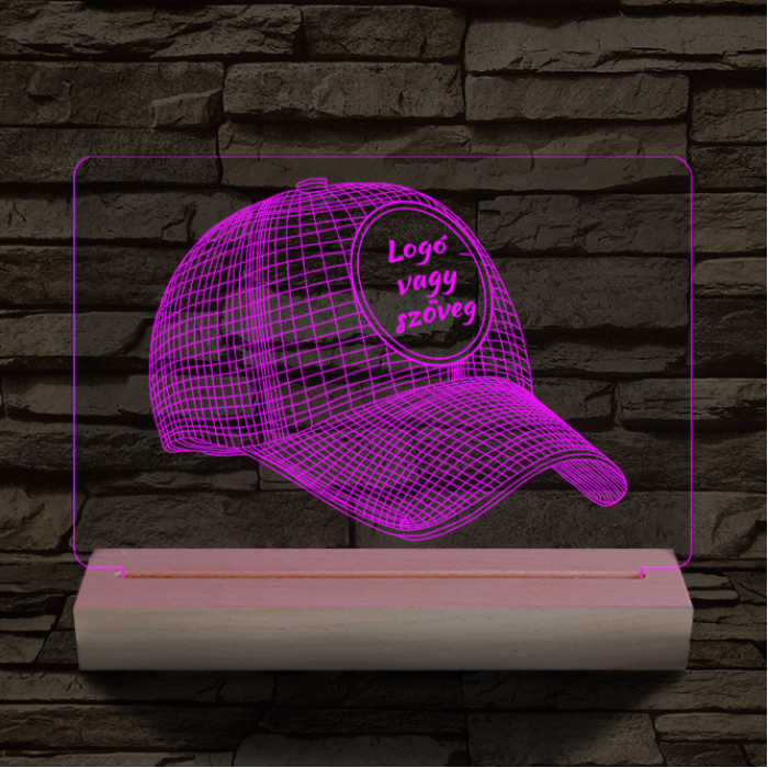 Baseball sapka egyedi névvel 20 cm fa talppal 7 színű 3D led lámpa