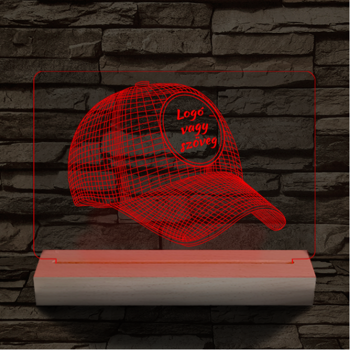 Baseball sapka egyedi névvel 20 cm fa talppal 7 színű 3D led lámpa