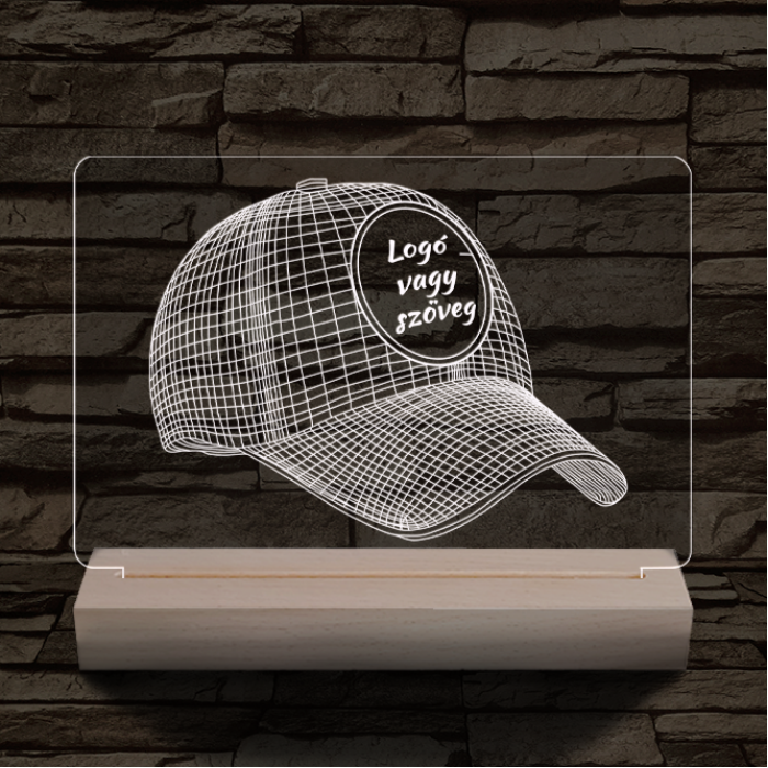 Baseball sapka egyedi névvel 20 cm fa talppal 7 színű 3D led lámpa